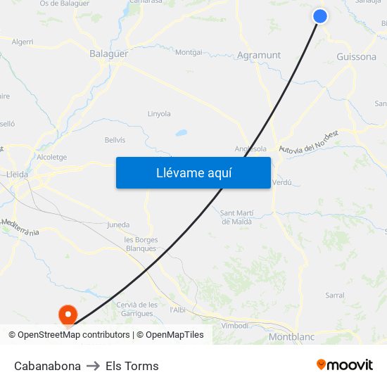 Cabanabona to Els Torms map