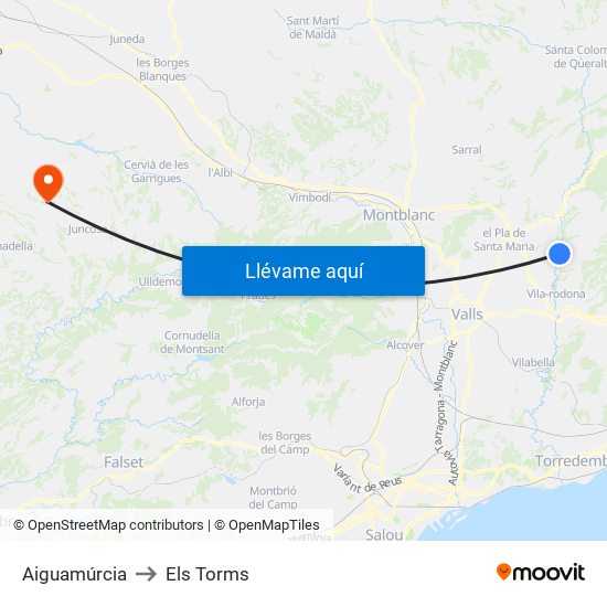 Aiguamúrcia to Els Torms map