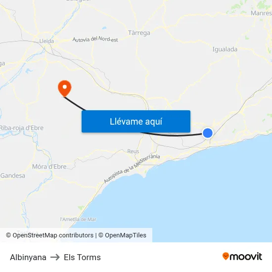 Albinyana to Els Torms map