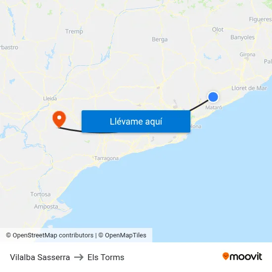 Vilalba Sasserra to Els Torms map