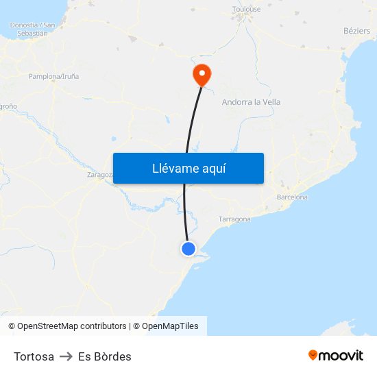 Tortosa to Es Bòrdes map