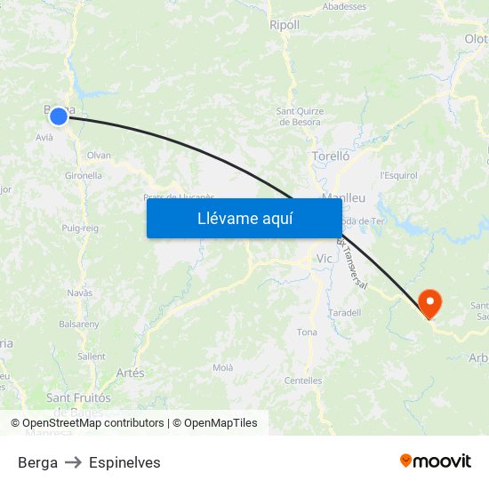 Berga to Espinelves map