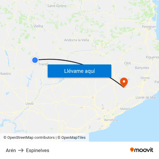 Arén to Espinelves map