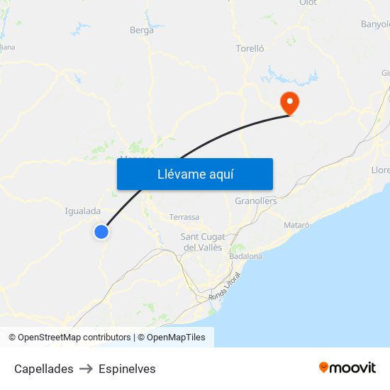 Capellades to Espinelves map