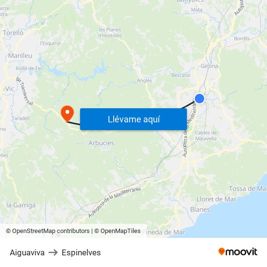 Aiguaviva to Espinelves map