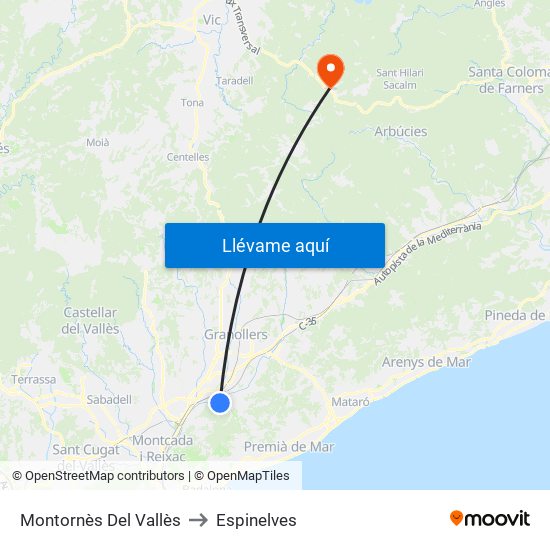 Montornès Del Vallès to Espinelves map