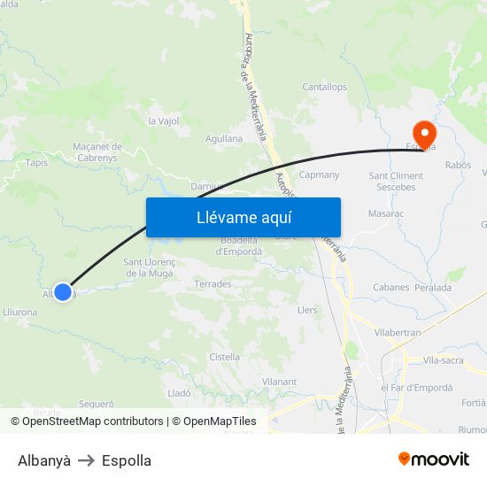 Albanyà to Espolla map
