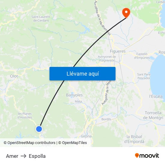 Amer to Espolla map