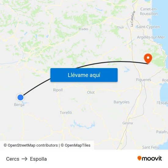 Cercs to Espolla map