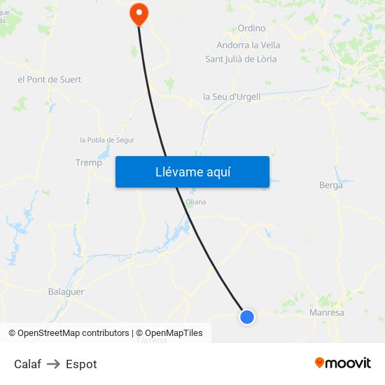 Calaf to Espot map