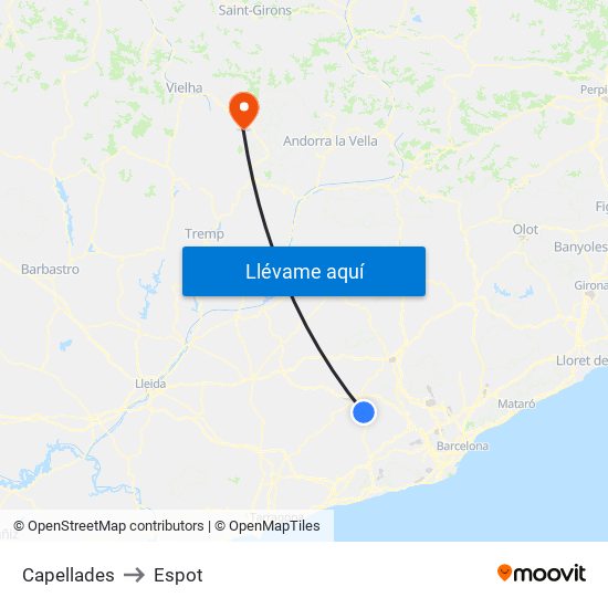Capellades to Espot map