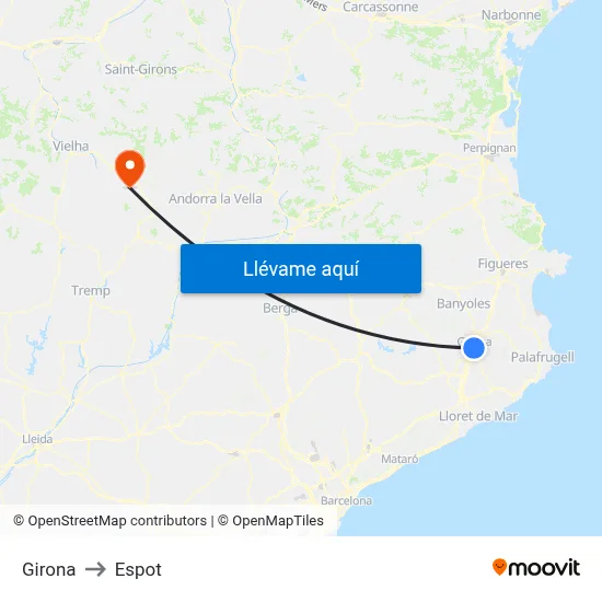 Girona to Espot map