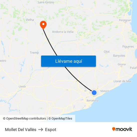 Mollet Del Vallès to Espot map