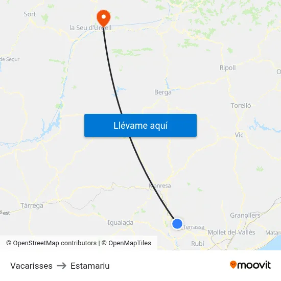 Vacarisses to Estamariu map