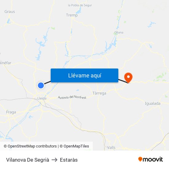 Vilanova De Segrià to Estaràs map