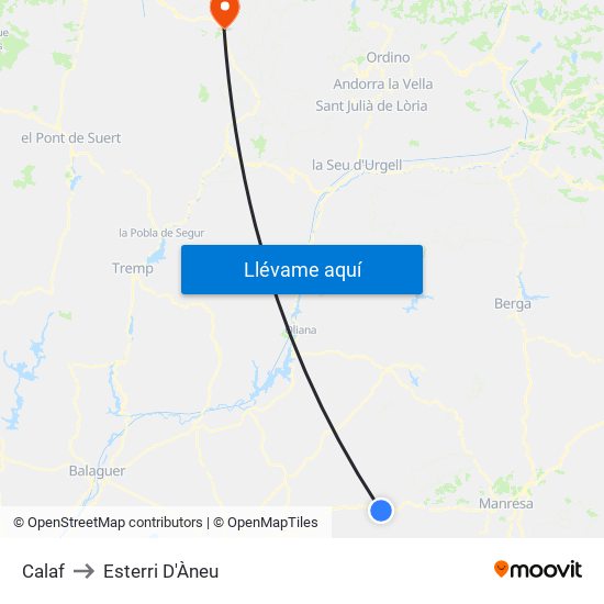 Calaf to Esterri D'Àneu map