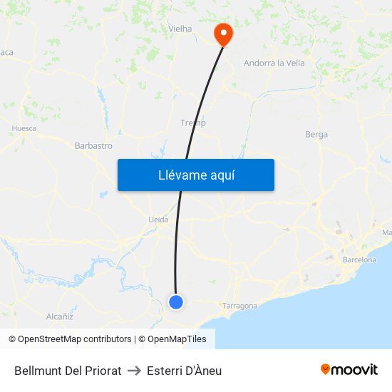 Bellmunt Del Priorat to Esterri D'Àneu map