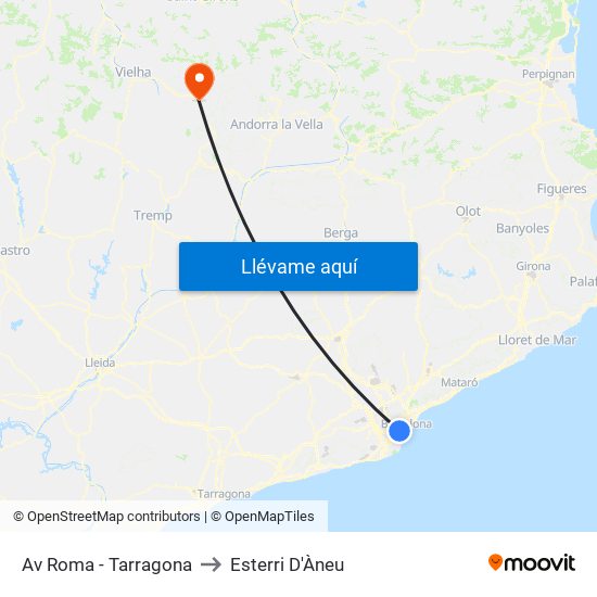 Av Roma - Tarragona to Esterri D'Àneu map