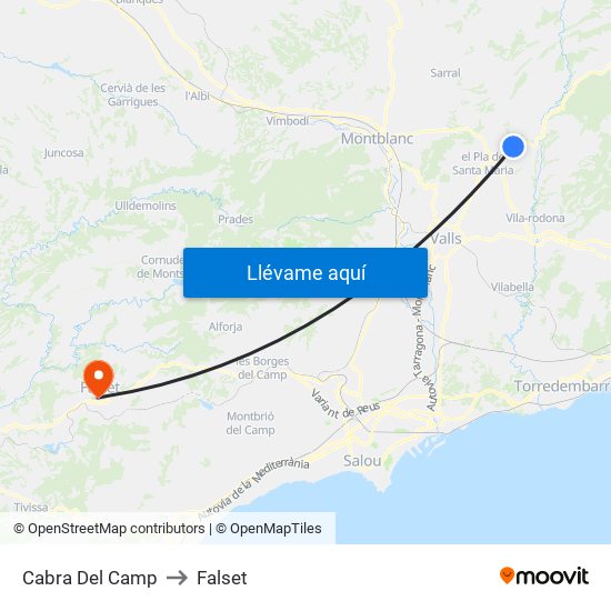 Cabra Del Camp to Falset map