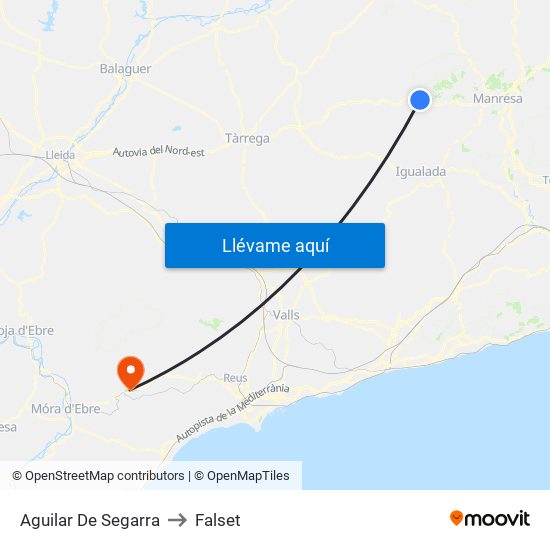 Aguilar De Segarra to Falset map