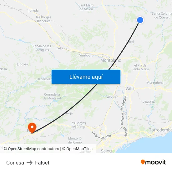 Conesa to Falset map