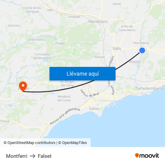 Montferri to Falset map