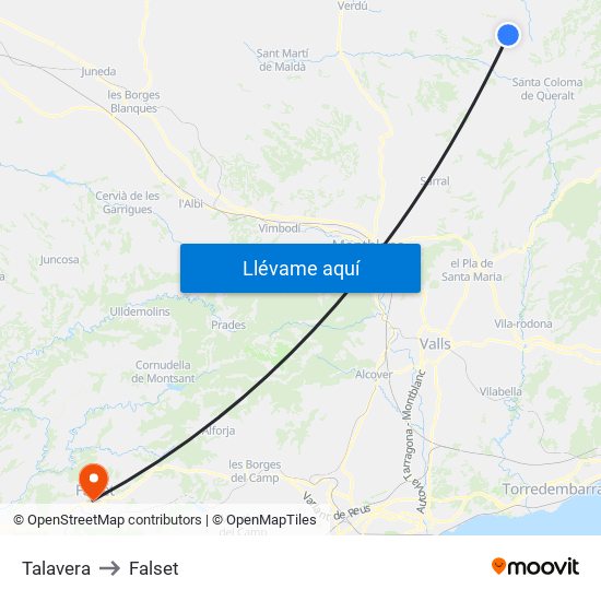 Talavera to Falset map