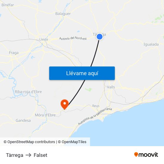 Tàrrega to Falset map