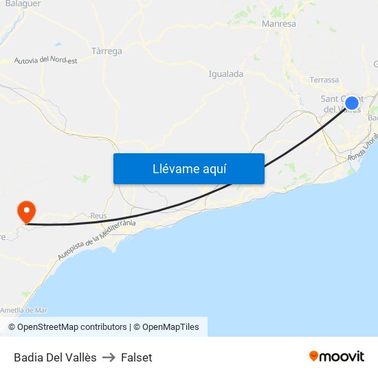 Badia Del Vallès to Falset map