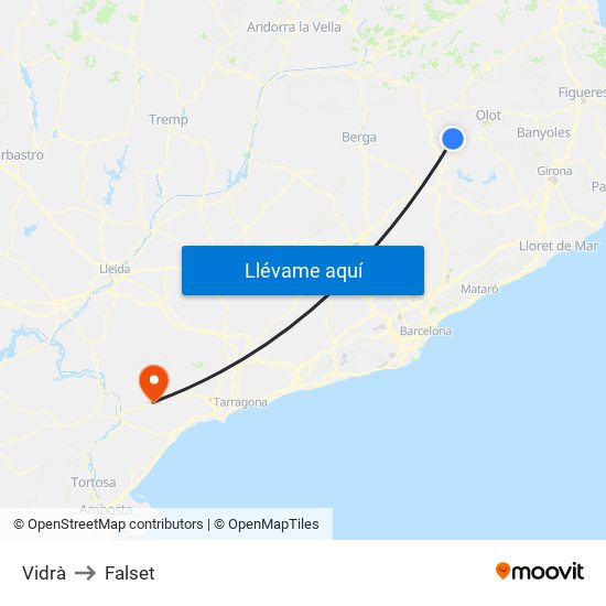 Vidrà to Falset map