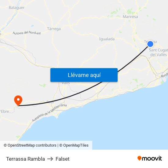 Terrassa Rambla to Falset map