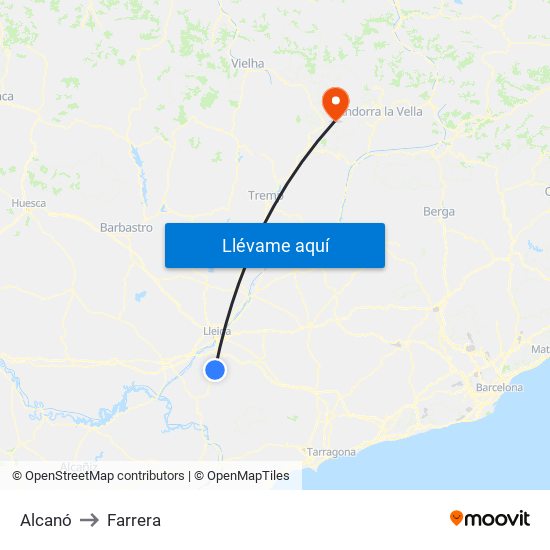 Alcanó to Farrera map