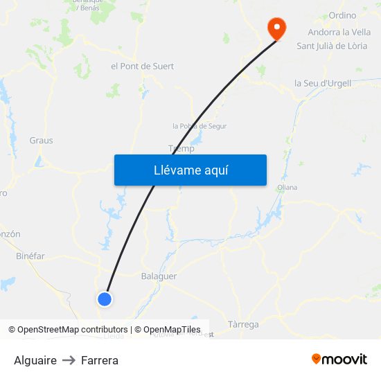 Alguaire to Farrera map