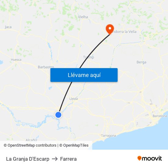 La Granja D'Escarp to Farrera map
