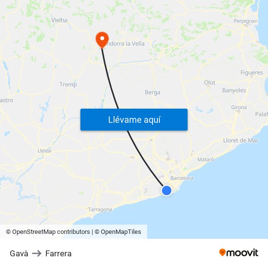 Gavà to Farrera map