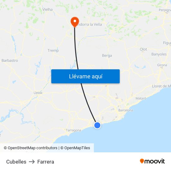 Cubelles to Farrera map