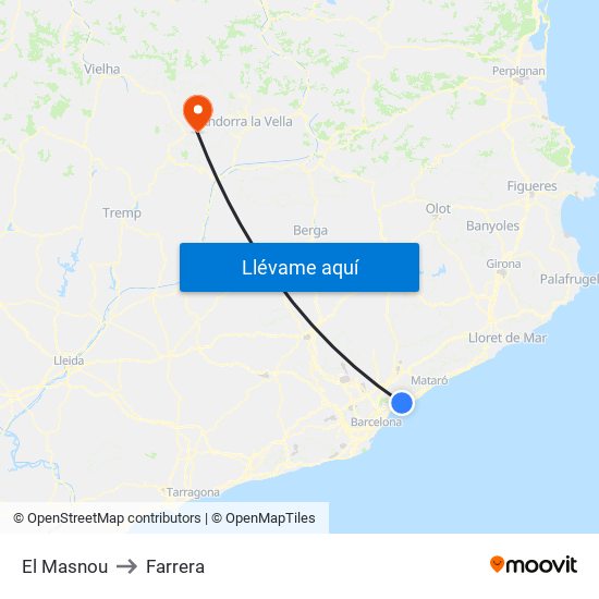 El Masnou to Farrera map