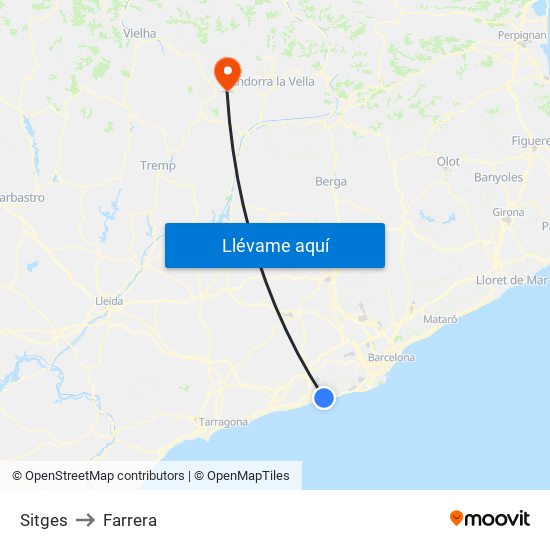 Sitges to Farrera map
