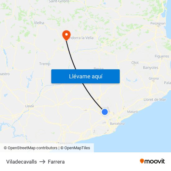Viladecavalls to Farrera map