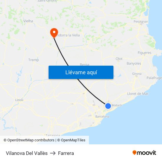 Vilanova Del Vallès to Farrera map