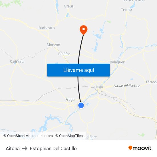 Aitona to Estopiñán Del Castillo map