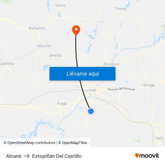 Alcanó to Estopiñán Del Castillo map
