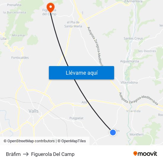 Bràfim to Figuerola Del Camp map