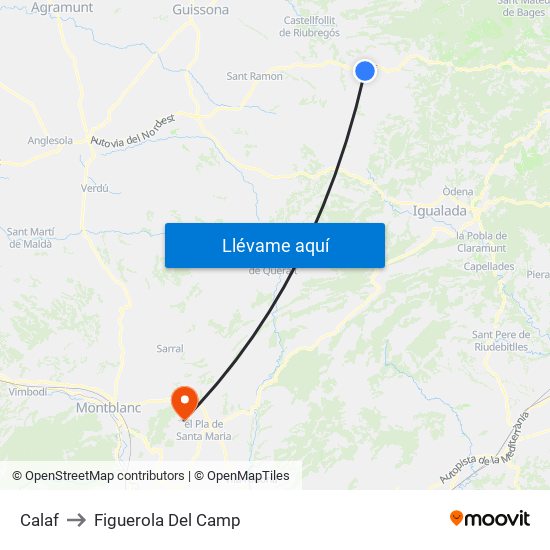 Calaf to Figuerola Del Camp map