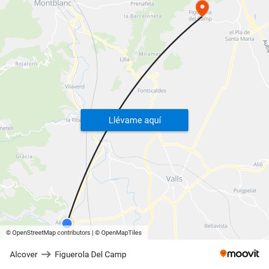 Alcover to Figuerola Del Camp map