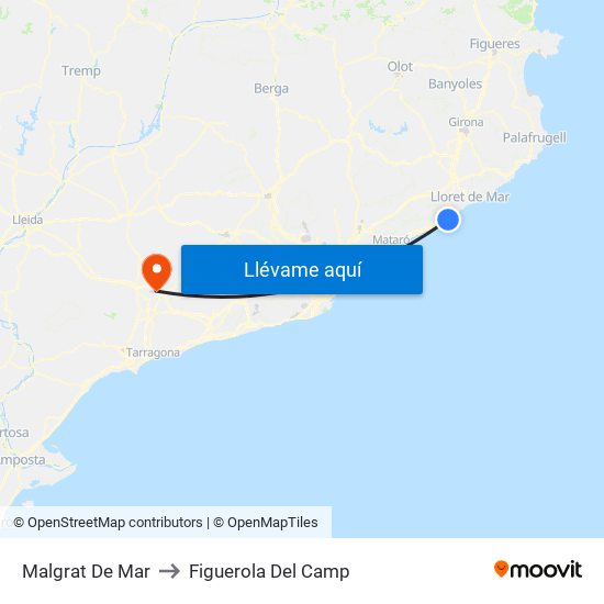 Malgrat De Mar to Figuerola Del Camp map