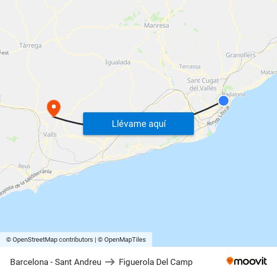 Barcelona - Sant Andreu to Figuerola Del Camp map