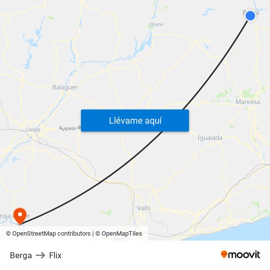Berga to Flix map