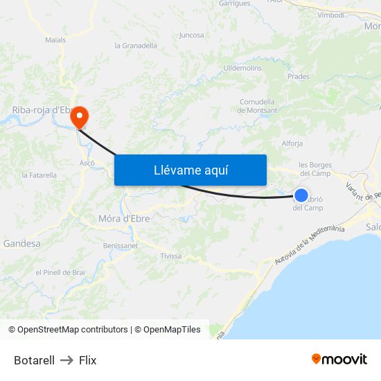 Botarell to Flix map