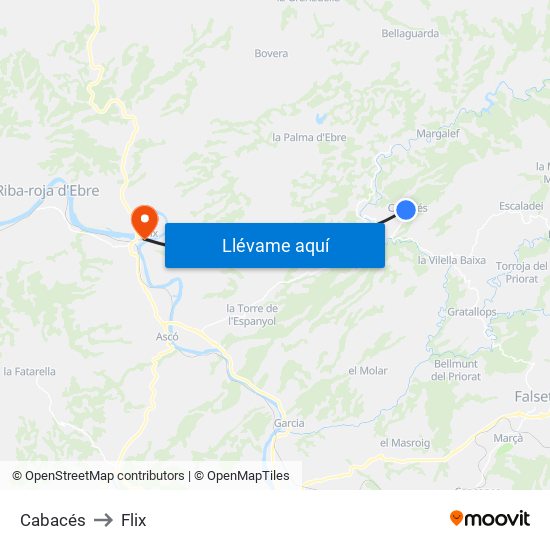 Cabacés to Flix map